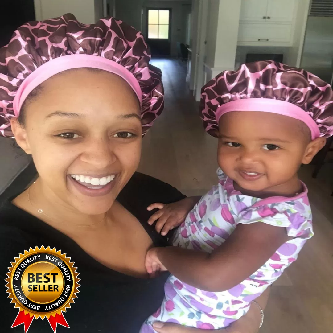 Baby Satin Bonnet | Mommy & Me Giraffe Kraddle Kap satin bonnet set