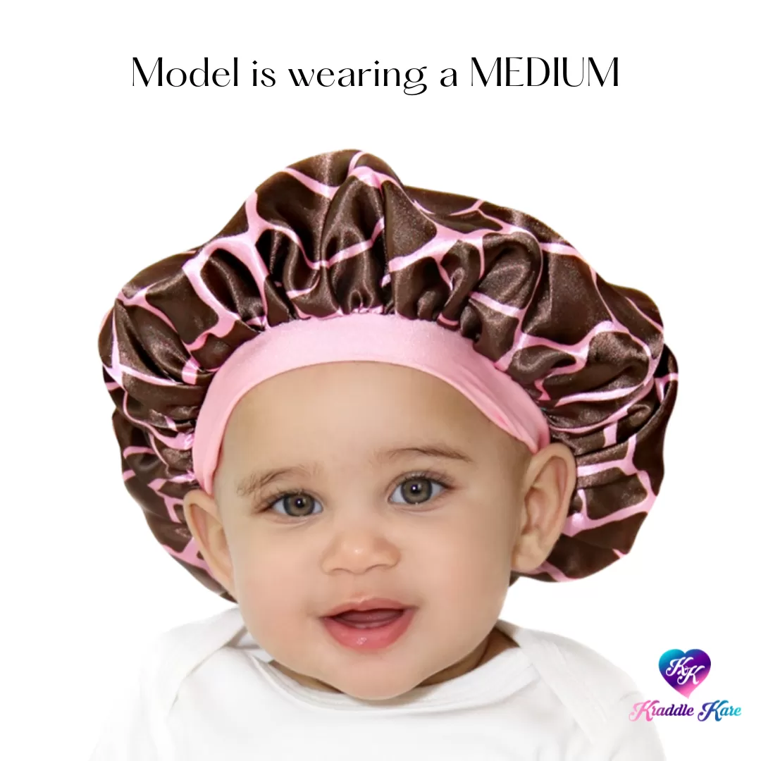 Baby Satin Bonnet | Pink Giraffe KRADDLE KAP satin bonnet