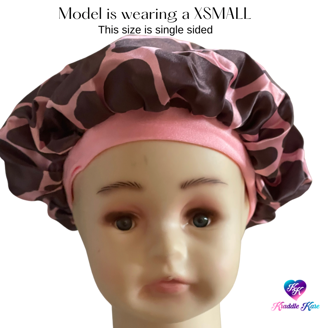 Baby Satin Hair Bonnet Pink Giraffe 