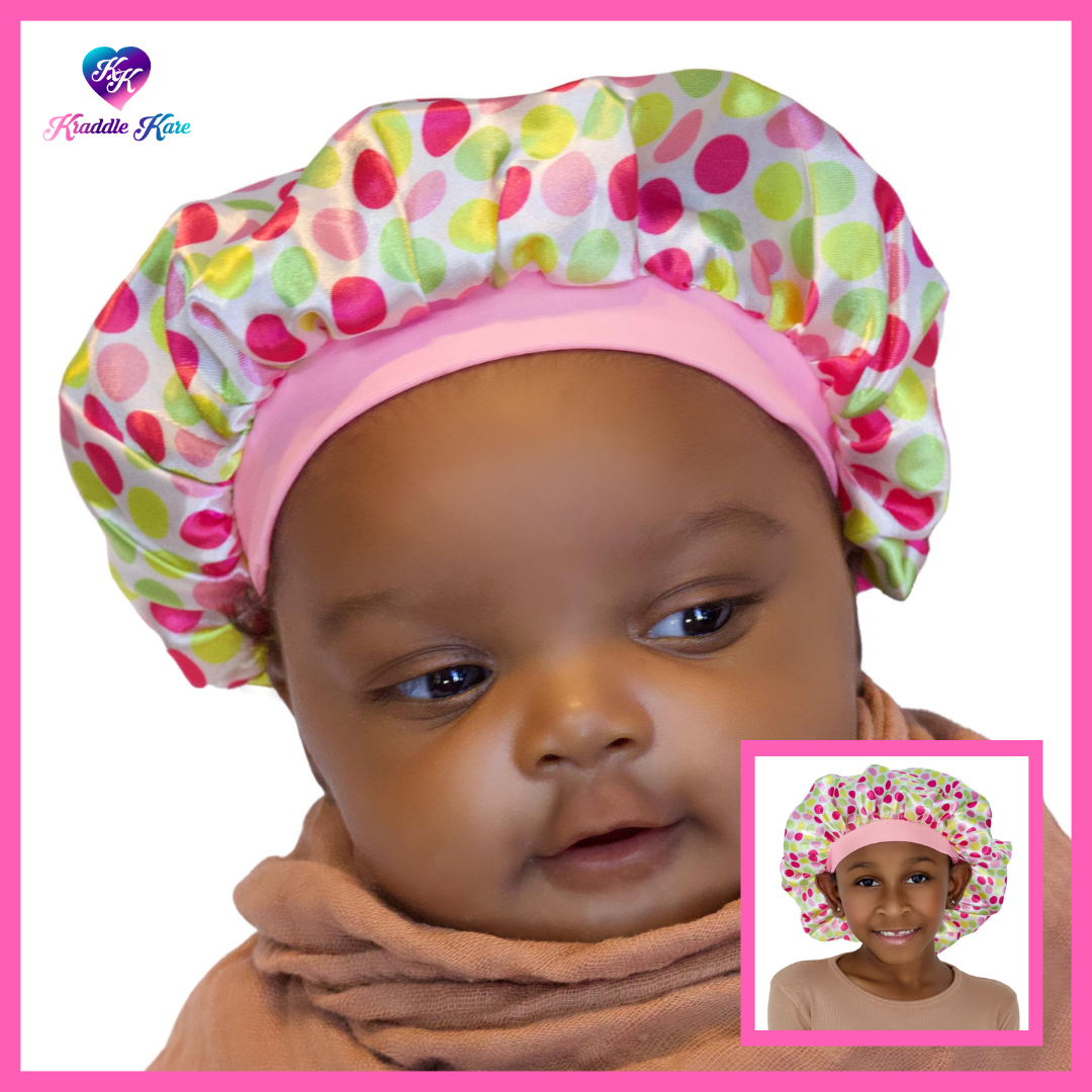 Customized Printing Logo Kids Satin Baby Double Layer Hair Bonnet